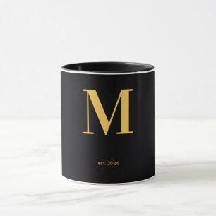 Gold Letter M Black Mug Minimalist Monogram Mug