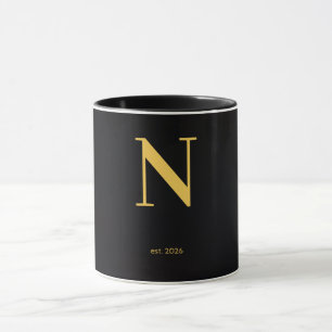 Gold Letter N Black Mug Minimalist Monogram Mug
