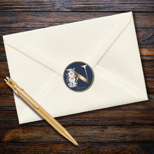 Gold Letter N Elegant Floral Monogram Classic Round Sticker