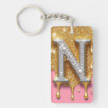 Gold Letter N Initial Diamond Pink Background Gift