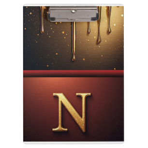 Gold Letter N Monogram With Dripping Metall Clipboard