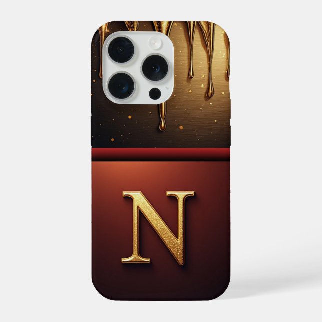 Gold Letter N Monogram With Dripping Metall iPhone Case (Back)