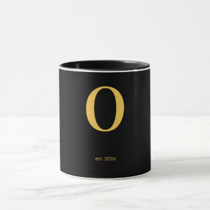 Gold Letter  O Black Mug   Minimalist Monogram Mug
