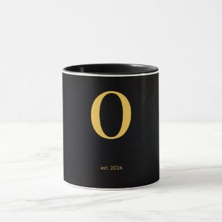 Gold Letter O Black Mug | Minimalist Monogram Mug