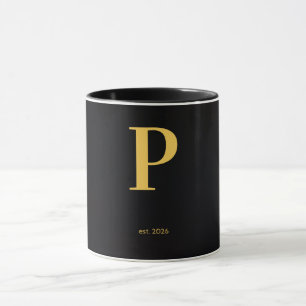 Gold Letter P Black Mug Minimalist Monogram Mug