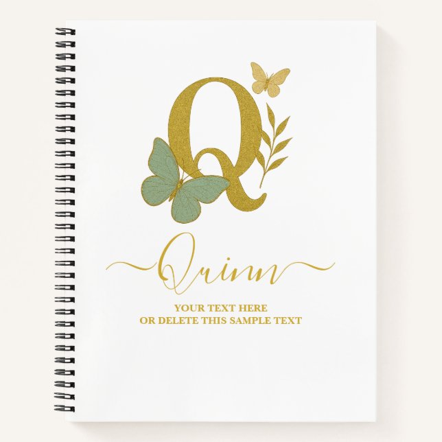 Gold Letter Q Butterfly Notebook Cover (Front)