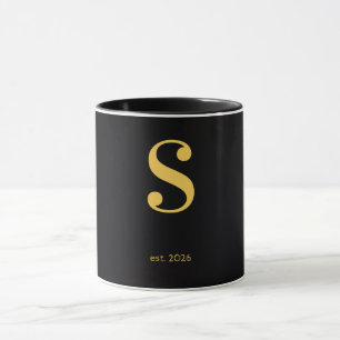 Gold Letter S Black Mug Minimalist Monogram Mug