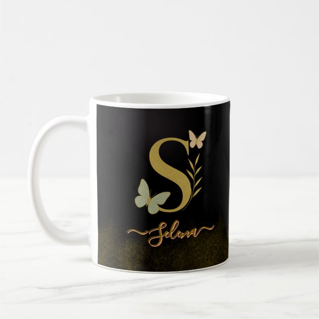 Gold Letter S Butterfly Mug Design (Left)