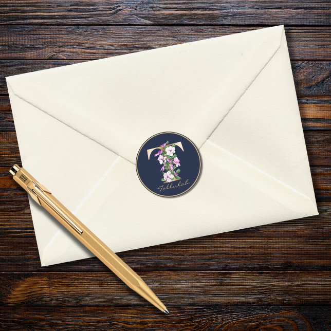 Gold Letter T Elegant Floral Monogram Classic Round Sticker (Creator Uploaded)