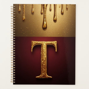 Gold Letter T Monogram With Dripping Metall Planner