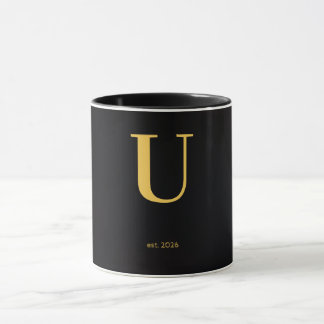 Gold Letter U Black Mug | Minimalist Monogram Mug