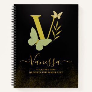 Gold Letter V Butterfly Notebook Cover