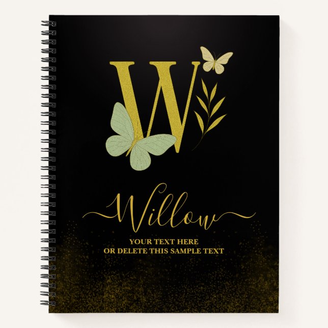Gold Letter W Butterfly Notebook Cover (Front)