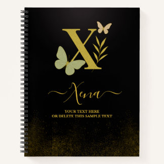 Gold Letter X Butterfly Notebook Cover