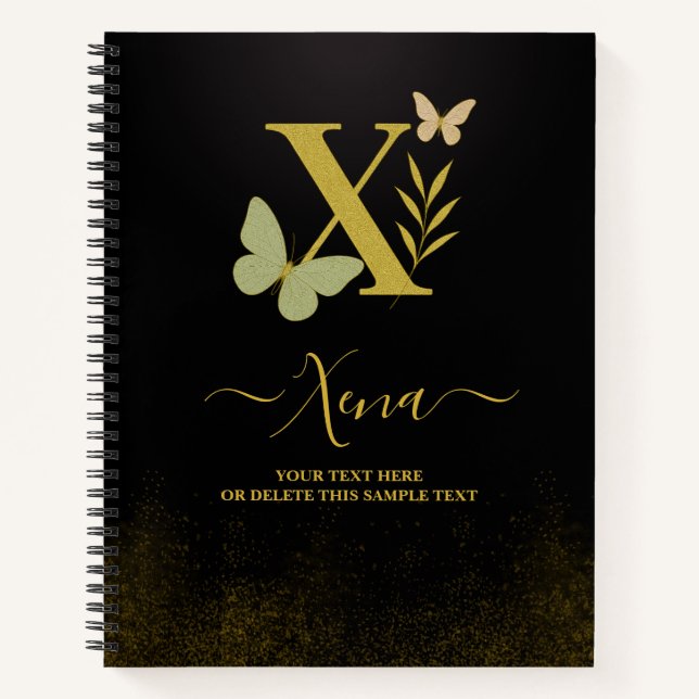 Gold Letter X Butterfly Notebook Cover (Front)