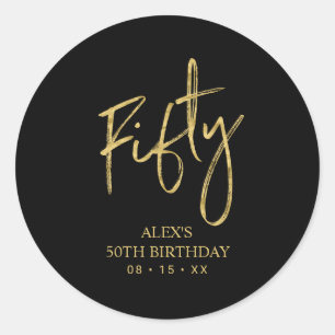Gold Lettering Fifty 50th Birthday Favour Thank yo Classic Round Sticker