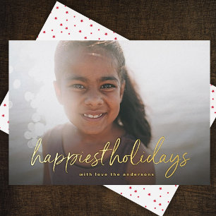 Gold Lettering Photo Happiest Christmas Foil Holiday Card