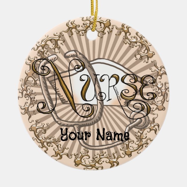 Gold letters nurse ceramic ornament (Front)