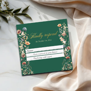 Gold Letters Wildflowers Wedding RSVP Card