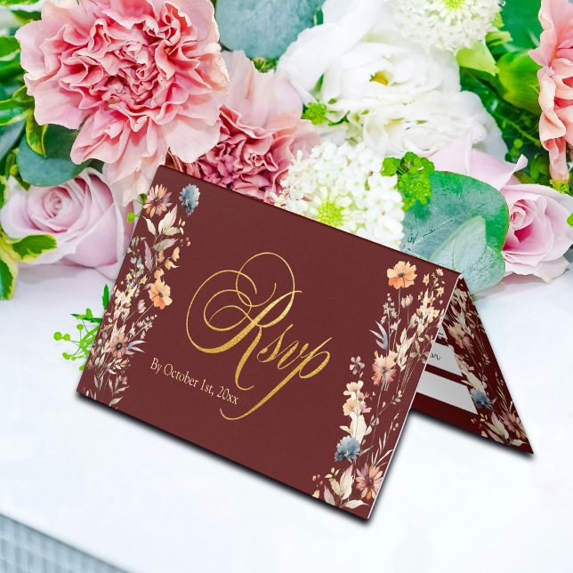 Gold Letters Wildflowers Wedding RSVP Card (Creator Uploaded)