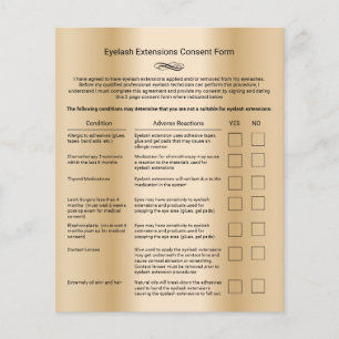 Gold Liability Waiver Eyelash Extension Salon Flyer
