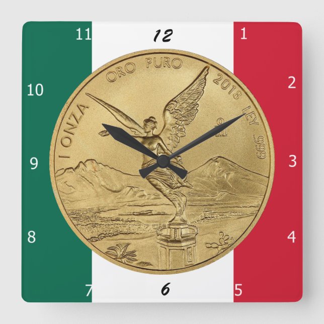 GOLD LIBERTAD COIN SQUARE WALL CLOCK (Front)