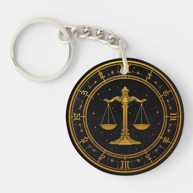 Gold Libra Astrology Gift for Libra Personality Key Ring (Front)