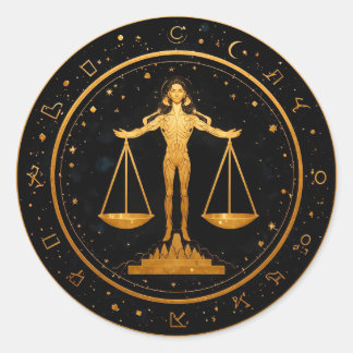 Gold Libra Zodiac Scales Classic Round Sticker