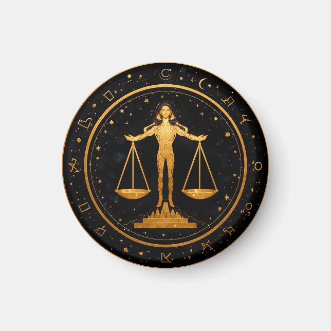 Gold Libra Zodiac Scales Magnet (Front)