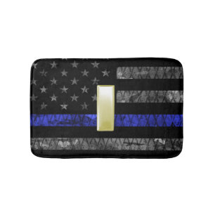 (Gold) Lieutenant Thin Blue Line Distressed Flag Bath Mat