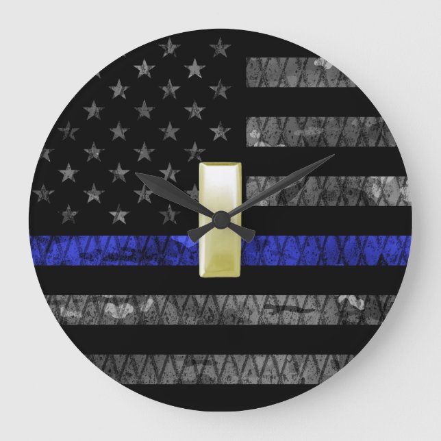 (Gold) Lieutenant Thin Blue Line Distressed Flag Large Clock (Front)