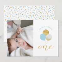 Gold & Light Blue Balloons Boy 1st Birthday Party