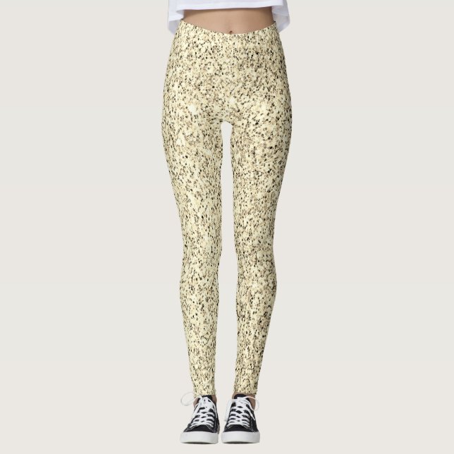 Gold light glitter faux sparkles bling  leggings (Front)