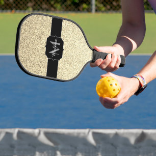 Gold light soft faux glitter sparkles Monogram Pickleball Paddle