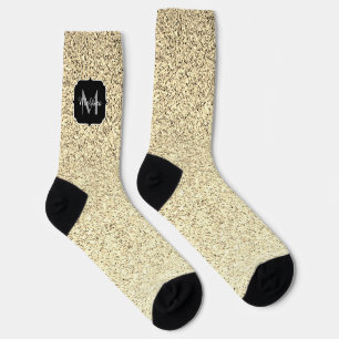 Gold light soft faux glitter sparkles Monogram Socks