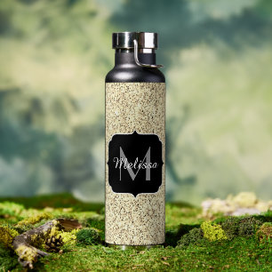 Gold light soft faux glitter sparkles Monogram Water Bottle