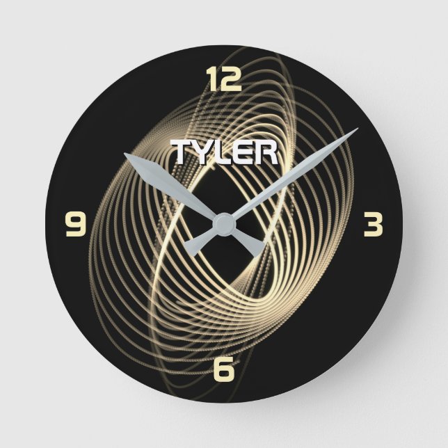 Gold Light Spiral, Gold Numbers, DIY Name in White Round Clock (Front)