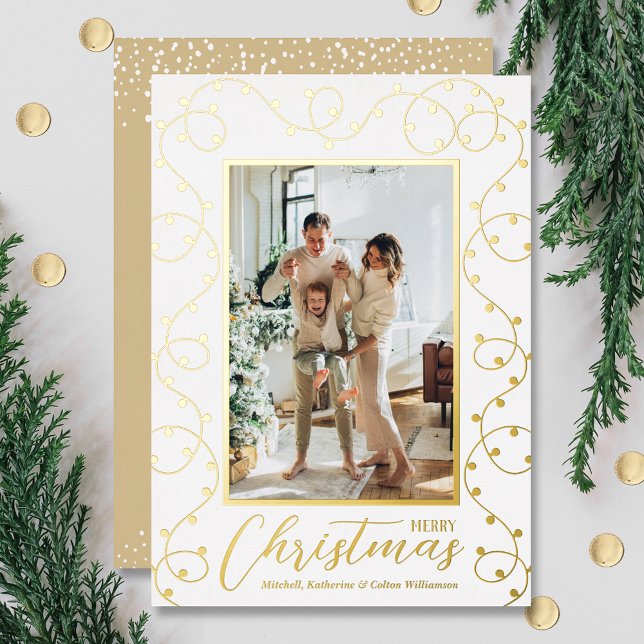 Gold Light Strand Photo Christmas Foil Holiday Card (Creator Uploaded)