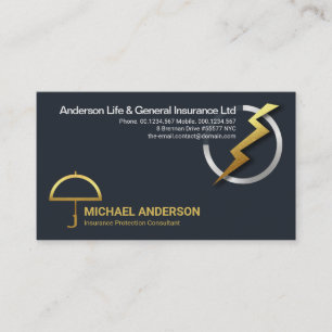 Gold Lightning Silver Globe Insurance Protection Business Card