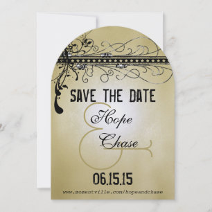 Gold Lights Black Funky Swirls Save the Date