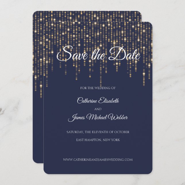 Gold Lights, Midnight Blue, Save the Date Invitation (Front/Back)