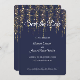 Gold Lights, Midnight Blue, Save the Date Invitation