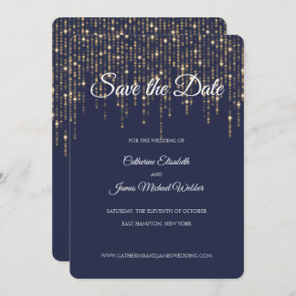 Gold Lights, Midnight Blue, Save the Date Invitation