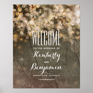Gold Lights Rustic Country Wedding Welcome Sign
