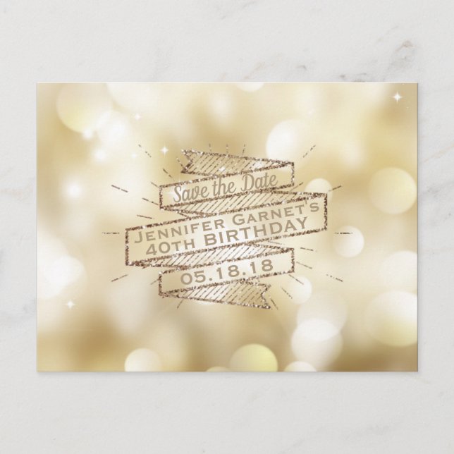 Gold Lights Save the Date Elegant Birthday Party Announcement Postcard (Front)