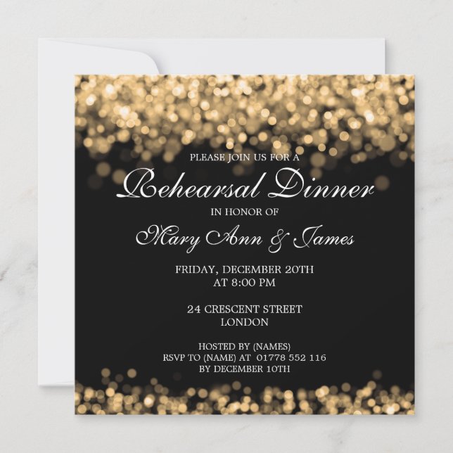 Gold Lights Wedding Rehearsal Dinner Invitation (Front)