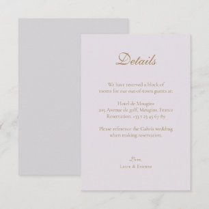 Gold Lilac Grey Elegant Wedding Hotel Detail Enclosure Card