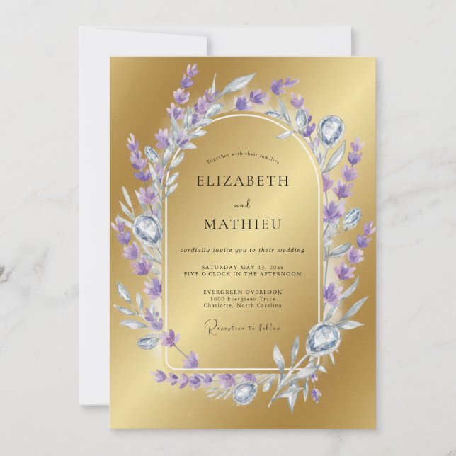 Gold Lilac Wreath Wedding Invitation (Front)
