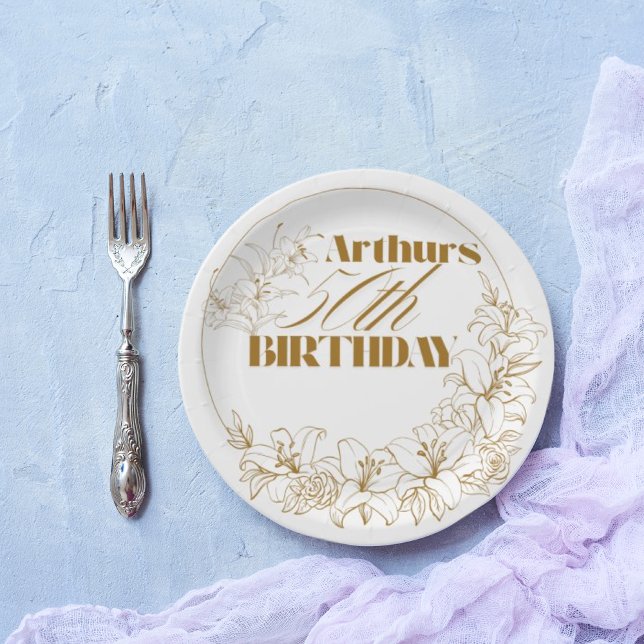 Gold Lily theme Adult Party  Paper Plate (Creator Uploaded)