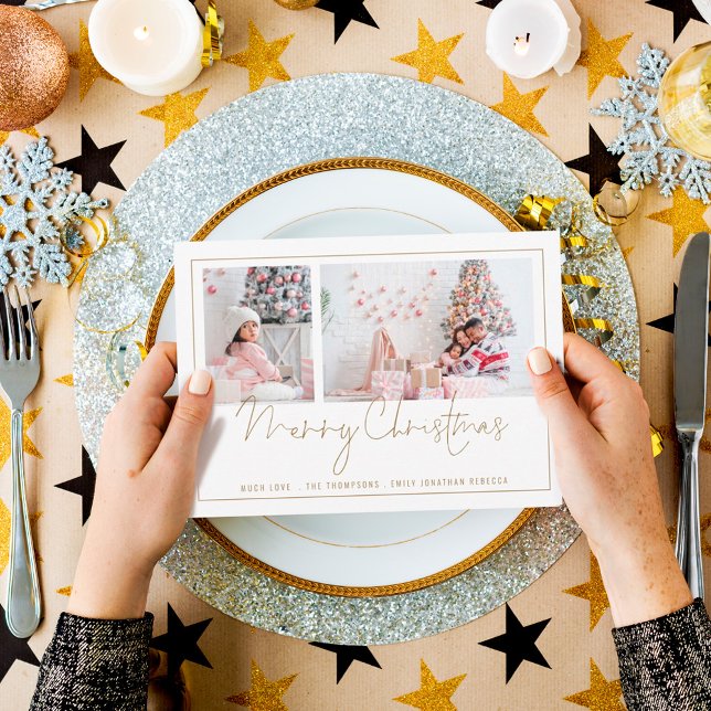Gold Line 2 Photo Script Merry Christmas Card (Creator Uploaded)